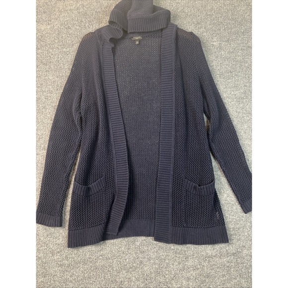 Talbots Sweaters - Talbots Petite Meduim Cardigan Navy Blue100% Cotton Open Weave Mesh Knit Pockets